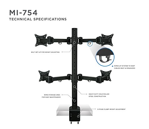 image for Mount-It! Quad Monitor Desk Mount for Desktop, 4 LCD Screens, Articula