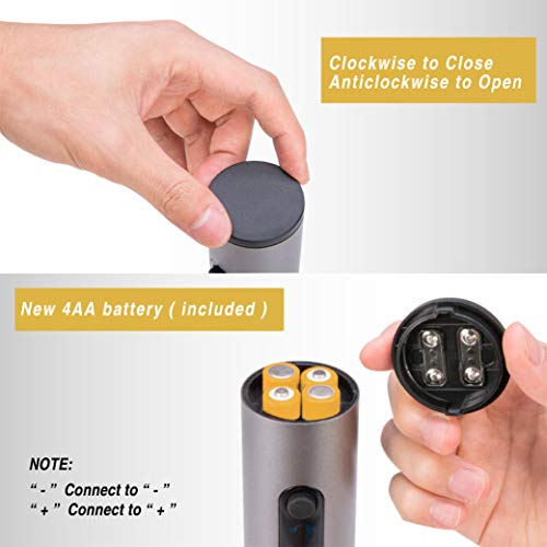 Elabo Electric Wine Opener - Electric Cordless Corkscrew Bottle Opener with Foil Cutter, Vacuum Stopper, Wine Pourer, Charger and 4 AA Rechargeable Batteries - Thumbnail 5