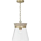 Capital Lighting 347311WS Finn Modern Bohemian Handcrafted Mango Wood Clear Glass Cone Pendant Ceiling Light Fixture, 1-Light