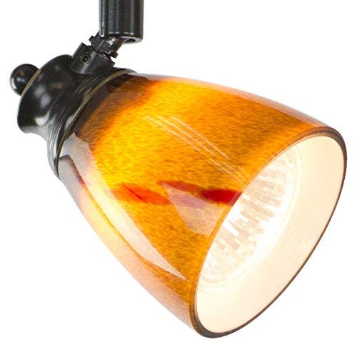 Direct-Lighting 3 Lights Adjustable Track Lighting Kit - Dark Bronze Finish - Amber Glass Track Heads - GU10 Bulbs Included. D268-23C-DB-AMS (Renewed)