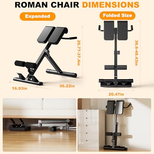 SIRHOME Multi-Function Roman Chair Back Extension Bench for Home Gym | 330 lb Capacity, Foldable Incline Hyperextension Bench, Adjustable Back Exercise for Hamstrings&Lower Back Strength Training