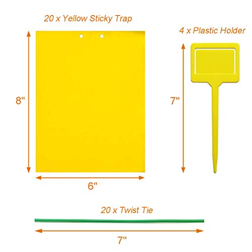 CAERLEEP Dual-Sided Yellow Sticky Traps 20 Sheets, 8x6 Inch, with Twist Ties and Plastic Holders, fo - //coolthings.us