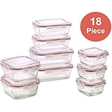 Vibz Glass Food Storage Containers - 18 Piece - Prep, Freeze, Reheat, Bake, Oven Safe Containers for Home and Work - Lunch Containers Portion Control Containers - We Make Mommies Happier