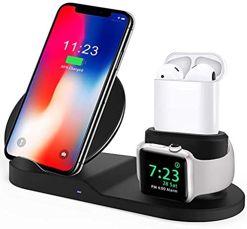 3 in 1 Wireless Charger, Upgrade Wireless Charger Stand for QI Phones and Airpods - ACETEND 10W Qi Fast Wireless Charging Station Compatible for Apple Watch Series, All QI Phones and AirPods