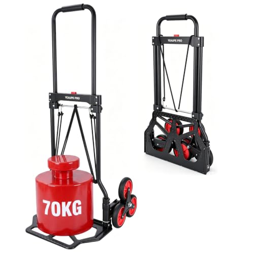 Diable Pliable - Capacité de Charge de 70 kg - Poignée Réglable en Hauteur - avec 2 Cordes d'extension - Transport pour Monter Les escaliers - Noir - 3 Roues