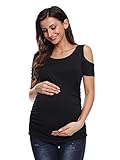 Liu & Qu Women's Maternity Cold-Shoulder Short Sleeve Scoop Neck Ruched T-Shirt Top