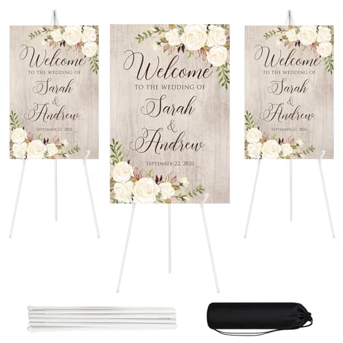 JEAWIWI 3PCS White Easel Stand for Wedding Sign Stand, 66 Inch Lightweight Adjustable Art Poster Board Stand for Display Wedding Welcome Sign, Metal Easel Stand for Painting with Portable Bag