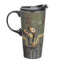 Ceramic Travel Mug for Coffee or Tea Sealed Lid 17 oz.with Gift Box,Golf Club