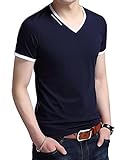 JNC Men's V Neck Casual Slim Fit Long/Short Sleeve Fashion Printed T-Shirts Cotton Shirts
