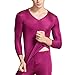 LingDooo Mens Pure Silk Winter Knit Underwear Winter Thermal Long Johns Set V Neck Silk Shirt +Pantsthumb 1
