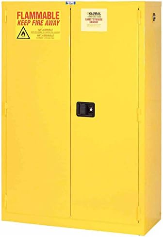 Flammable Cabinet, 45 Gallon, Manual Close Double Door, 43"W x 18"D x 65"H