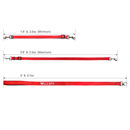 Wellbro 3 in 1 Durable Nylon Dog Leash with Padded Handle, Three- Way Pet Leash with a Coupler, Adjustable and Detachable, Lead for Small, Medium Dogs (Red) - Thumbnail 5