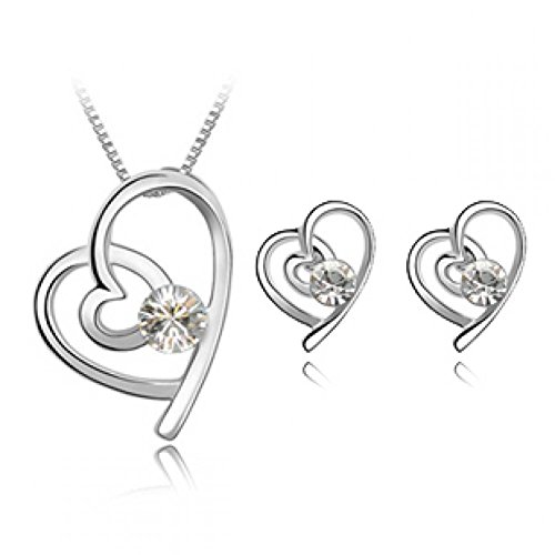 Bling Beauty Jewellery Ping Romantic Love Graceful Sterling Silver Jewelry Suit Necklace Ear Stud A