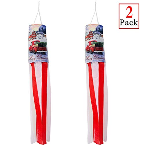 PINCHUANG 40 Inch Christmas Windsock Flag, Winter Windsock Outdoor Hanging Decoration for Front Yard Patio Lawn Garden Party Decor (Style A (2 Pack)) - Thumbnail 5