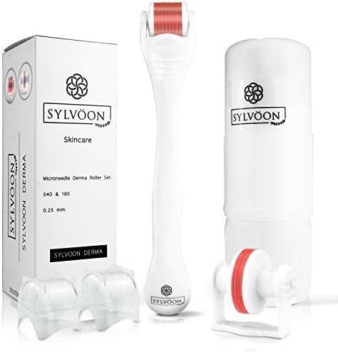 Derma Roller Kit Premium Quality 540 Face & 180 Eye Titanium 0.25mm - Customized Microneedle Roller Skincare Set, Includes Storage Case, Replaceable Heads, Cover and E-Book, Improve Appearance of Skin