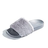 FITORY Women Slides Slippers,Faux Fur Slide Slip On