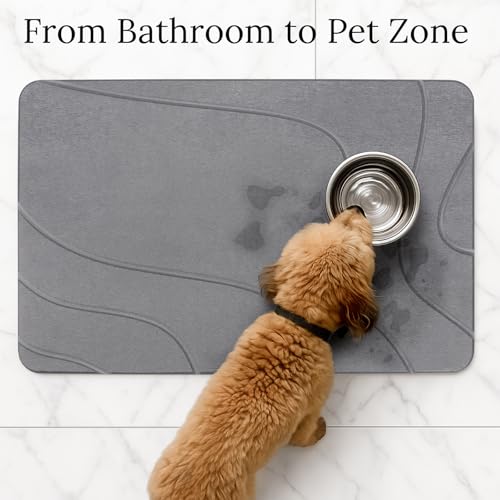 Euqvunn Non Slip Diatomite Bath Mat 60 x 39 cm - Absorbent Stone Anti-Mildew Quick Drying Bath Mat for Bathroom, Kitchen and Bathtub - Grey