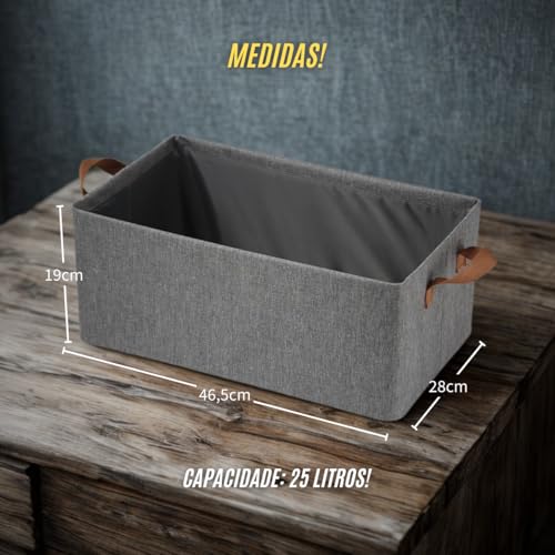 Kit 4 Cesto Organizador Multiuso Grande Reforçado e com Alça Capacidade 25 Litros Caixa Organizadora Impermeável e Lavável para Armário, Guarda Roupa, Banheiro, Cozinha