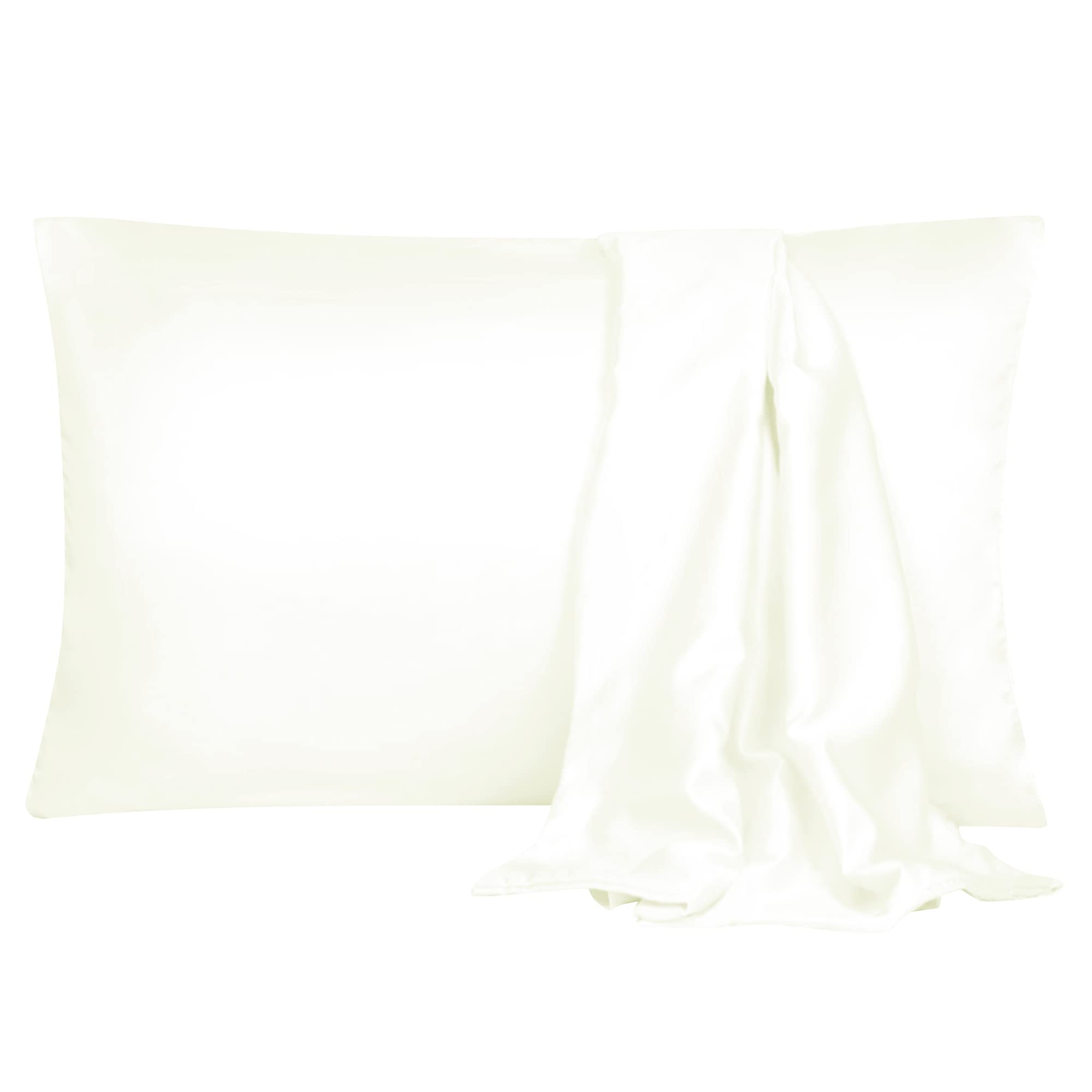 sourcing map Pillowcase Set Silk Satin Pillow Cases for Hair and Skin, Pillow Cases 2 pack with Envelope Closure Ivory-White 35 x 50cm