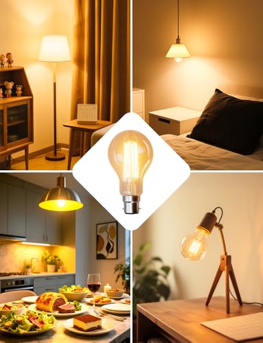Lepro B22 Bayonet Light Bulb, A-Rated Ultra-efficient LED Bulb, 7.2W = 100W, 1521lm, 2700K Warm White, 50000H Lifespan, Clear Filament, Vintage Glass, Non-dimmable, Pack of 4