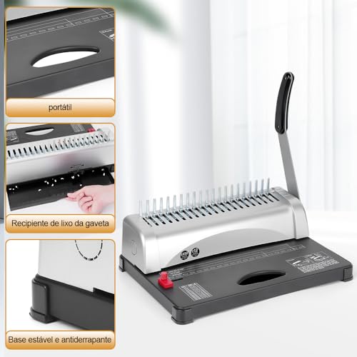 21 Furos Máquina de Encadernação, 3-5MM Margem, Encadernadora Perfuradora para Espiral, Suporte para Papel A4 E A5, 21 Furos Máquina de Encadernação, Corte 12 Folhas Ao Mesmo Tempo