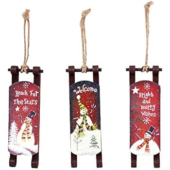 Amazon Com E View 3 Set Wood Sled Christmas Ornaments With Hand