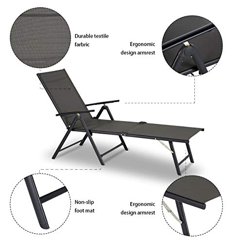 Esright Outdoor Chaise Lounge Chair, Folding Textilene Reclining Lounge