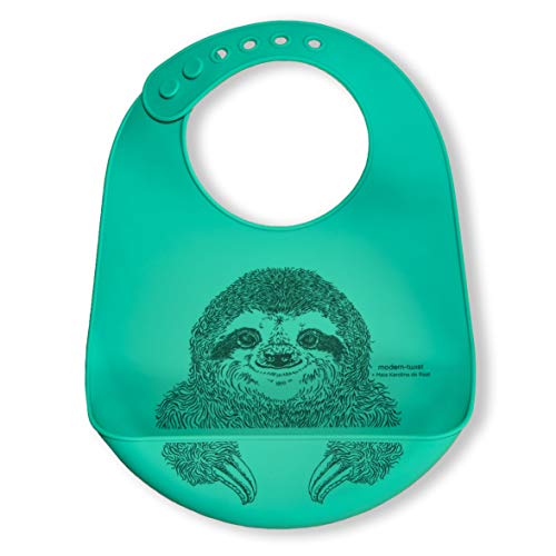 modern-twist Bucket Bib 100% plastic free silicone waterproof, adjustable, dishwasher safe, Bucket Bib, Green Sloth