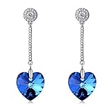 LadyRosian Heart of Ocean 925 Sterling Silver Dangle Love Earrings with Blue Swarovski Crystals Women Fashion Jewelry Luxury Gift to Her