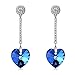 LadyRosian 925 Sterling Silver Dangle Earrings - Tassels Love Heart of Ocean Drop Stud Earrings/Made with Blue Swarovski Crystals/Fashion Women Jewelry Luxury Gifts
