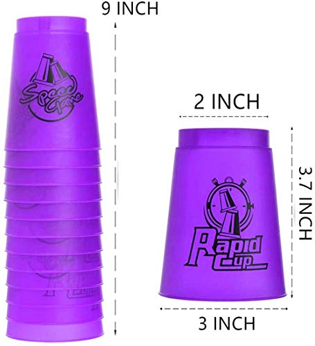 Erlsig Quick Stacks Cups 12 Pack of Sports Stacking Cups Speed Training Game Challenge Competition Party Toy with Carry Bag (Purple)