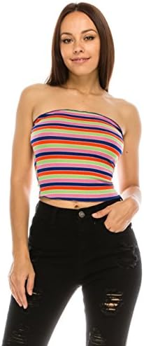 CNC STYLE Women Sexy Strapless Elastic Bandeau Tube Bra Merrowed Hem Crop Tops Breast Wrap Blouse (Medium, Multicolor)