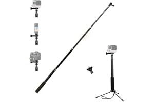 VVHOOY Telescopic Selfie Stick Long with Tripod, Adjustable Hand Grip Compatible with AKASO EK7000 Brave 4, Gopro Hero 13 12 11 10, Insta360 X4 X3, DJI OSMO GoPro Action Camera & Other Action Cameras