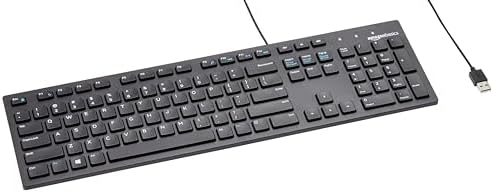 Amazon Basics Wired QWERTY Keyboard, Works with Windows, Plug and Play, Easy to Use with Media Control, Full-Sized, Black