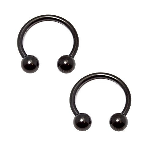Pair of Black I.P. Coated, 14 Gauge 316L Surgical Steel Horseshoe Rings