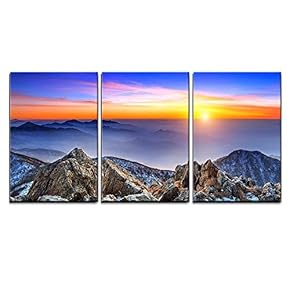 3 Piece Canvas Wall Art - Beautiful Landscape at Sunset on Deogyusan National Park in Winter,South Korea. - Modern Home Art Stretched and Framed Ready to Hang - 16"x24"x3 Panels