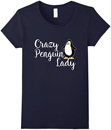 Womens Crazy Penguin Lady t-shirt funny penguin lovers design Large Navy