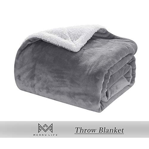 MERRYLIFE Decorative Sherpa Throw Blanket Ultra-Plush Comfort | Soft, Colorful | Home, Couch, Outdoor, Travel Use (60" 70", Grey)