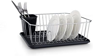 FurnitureXtra Stainless Steel Dish Drainer with Plastic Drip Tray and Cutlery Holder (Square Drainer Black) by FurnitureXtra
