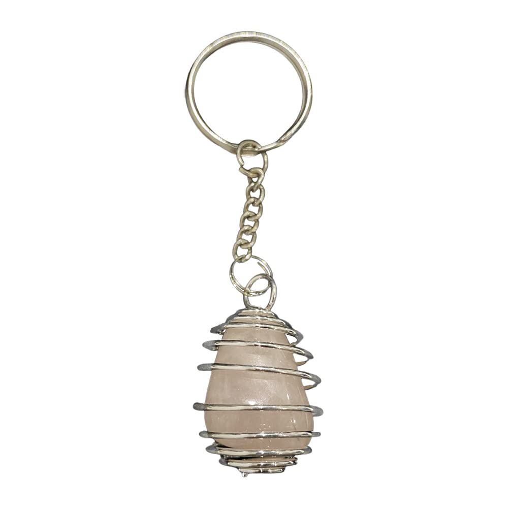 VIE Naturals Wire Wrapped Tumbled Stone Keychain, Rose Quartz