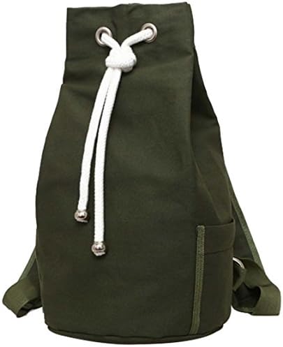 Teenager Korean Casual Canvas Drawstring Bag Outdoors Traval Drum Backpack size One Size (Army Green)