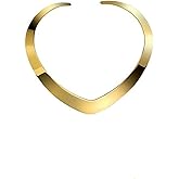 AISIBO High Polished Stainless Steel Necklace, Love Choker Heart Shape Women Statement Jewelry (Gold)