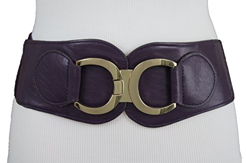 TFJ Women Fashion Elastic Belt High Waist Hip Gold Buckle Plus Size L XL XXL Purple