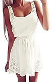 Urparcel Women's Hollow Out White Ladies Sleeveless Mini Dress