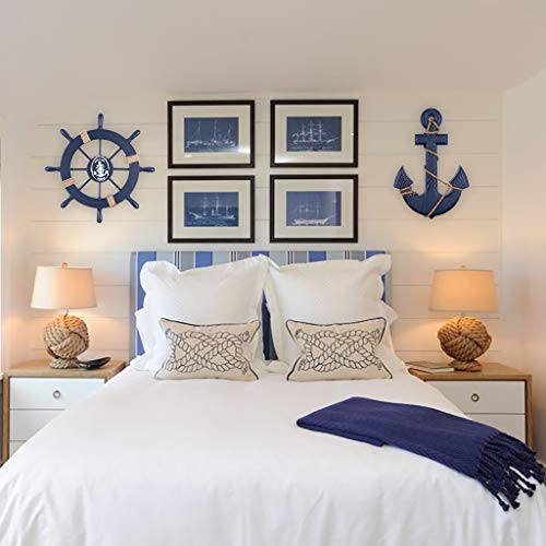 MDLUU-Wooden-Ship-Wheel-Wood-Anchor-Decor-11-Ship-Rudder-Decor-13-Anchor-Wall-Hanging-Ornament-for-Mediterranean-Nautical-Room-Party-Decor-Pack-of-2-Navy-Blue MDLUU Wooden Ship Wheel, Wood Anchor Decor, 11" Ship Rudder Decor, 13" Anchor Wall Hanging Ornament for Mediterranean Nautical Room, Party Decor, Pack of 2 (Navy Blue)