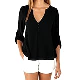 YANG-YI Womens Loose Long Sleeve Chiffon Casual Blouse Tops Fashion V-Neck Blouse