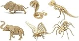 DIY 3D Wooden Animal Puzzles | Set of 6 | Bull, Butterfly, Cobra, Dinosaur, Elephant, Spider