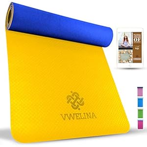 VWELINA Thick Yoga Mat 6mm Non Slip Yoga Mat Pilates Mat Eco Friendly Thick Exercise Mat TPE Foam for Physio Home Gym or Studio. Workout Mat for Women or Men Set Includes Free Yoga eBook 183x61x0.6cm