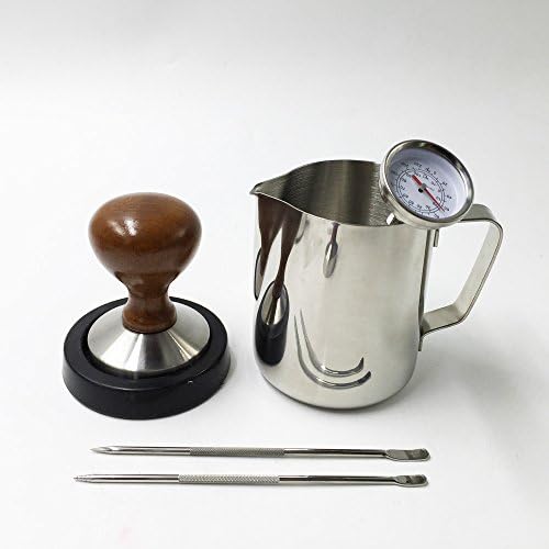 Ivykin Coffee Barista Tool Kit 58mm Wooden Handle Tamper Solid Stainless Steel Milk Steaming Pitcher Latte Art Pens Thermometer &amp; Silicone Mat 1 Set for barista use