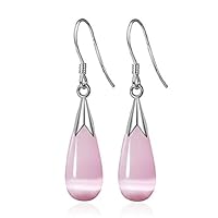 Yevison 1Pair Lady Girl Earrings Women Pink Water Drop Silver Ear Stud Jewelry Women Ear Drop Dangle Hook Earring Durable and Useful